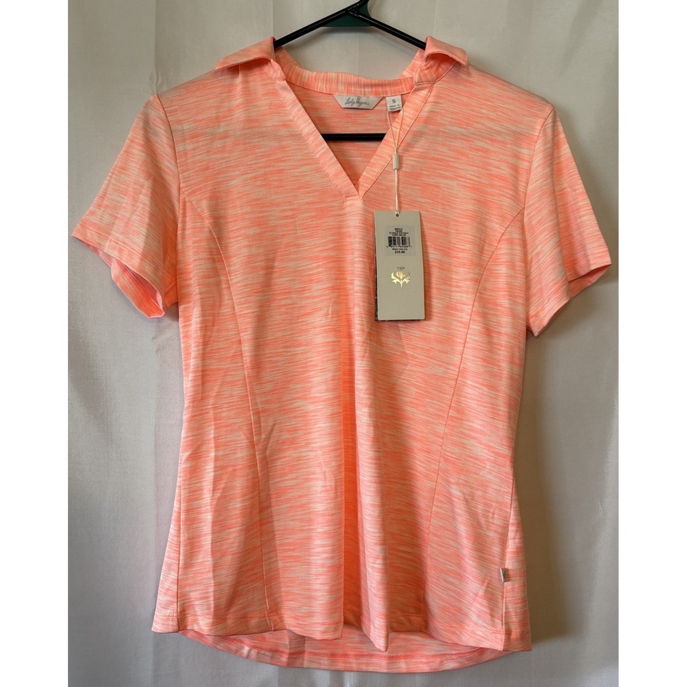 Ladyโ Hagen Coral Melon Space Dye Golf Shirt Short Sleeves Women's V-neck Size S